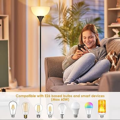 Coucrek Floor Lamp, LED Standing Lamps with White Plastic Shade, Black Modern Torchiere Floor Lamp, Tall Lamps for Living Room Dorm, Bulb not Included - Image 4