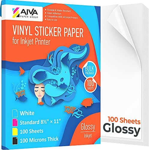 Printable Vinyl Sticker Paper - Waterproof Decal Paper for Inkjet Printer - 100 Self-Adhesive Sheets - Glossy White - Standard Letter Size 8.5"x11" - Image 1