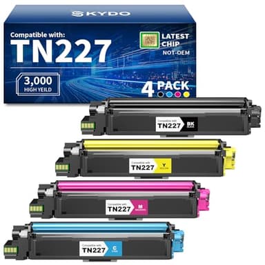TN227 TN227BK/C/M/Y High Yield Toner Cartridge 4 Pack Compatible for Brother TN 227 TN223 TN-223BK/C/M/Y Work for MFC-L3770CDW HL-L3270CDW MFC-L3710CDW HL-L3210CW HL-L3230CDW HL-L3290CDW Printer - Image 1