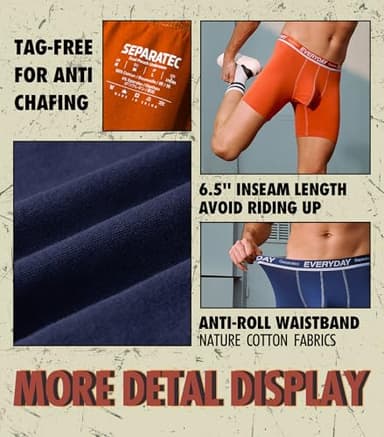 Separatec Cotton Dual Pouch Men's Underwear Comfortable Soft Breathable Everyday Boxer Briefs for men 7 Pack(L, Assorted Colors) - Image 5