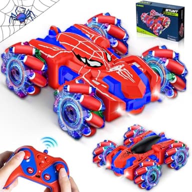 Spider Remote Control Car for Boys, Rechargeable RC Cars Toys with Cool Lights, 2.4Ghz Double Sided Drift RC Stunt Cars, 360°Rotating 4WD Off-Road Race Car for 4-6 6-12 Boy Kids Gifts - Image 1