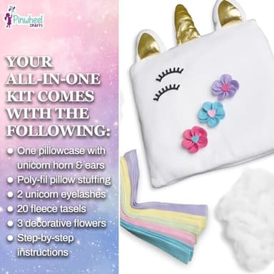 Pinwheel Crafts Unicorn Pillow Kit - DIY Arts and Crafts for Kids Ages 6 7 8-12+ Years, No Sewing Kit for Kids, Unicorn White Pillow Craft Kits for Birthday, Christmas Gifts for Girls - Image 4