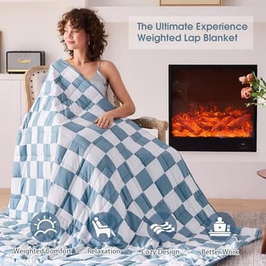 Blue Checkered Weighted Blanket for Adults 12lbs, 48"x72", Twin Full Size Cooling Plaid Heavy Throw Blanket for 110-130lbs, Microfiber Soft Thick Big Blankets Weighted Comforter Gift for Sleeping - Image 4