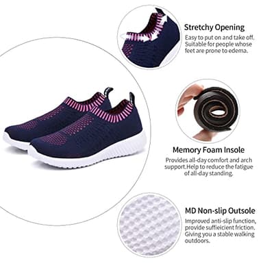 TIOSEBON Women's Athletic Walking Shoes Casual Mesh-Comfortable Soft Light Weight Work Sneakers 10 US Navy - Image 6