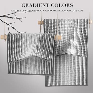 BSICPRO Bathroom Rugs and Mats Sets, 2 Piece Thick Absorbent Chenille Non Slip, Soft Shaggy Floor Mats, Machine Washable (20" x 47" Plus 16" x 24", Gray) - Image 4