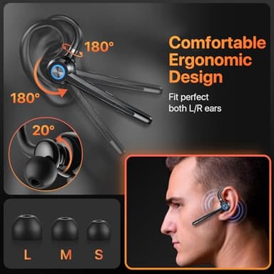 PRTRFLC Bluetooth Headset with Microphone,V5.4 Bluetooth Earpiece with Charing Case 150H Standby Time Hands Free Headset with Noise Canceling for Work Business Office Trucker(Black) - Image 8