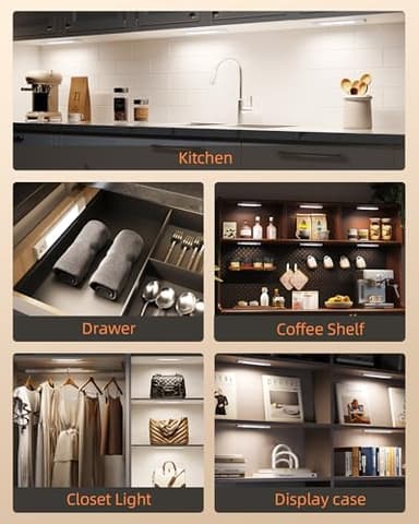 EZVALO 6-Pack Under Cabinet Lighting, 7.8" Wireless Closet Lights, 30 LED Rechargeable Motion Sensor Light, Dimmable, 3 Color Temperatures, Counter Lights for Kitchen, Pantry, Bedroom, Wardrobe - Image 8