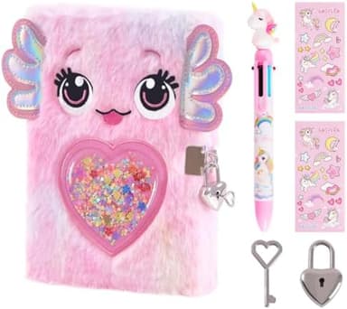 Axolotl Diary for Girls with lock and keys, Kids Journal School Travel Notebook Gift Set for Writing and Drawing,Multicolored Pen, Stickers, Birthday Gift for Girls ages 6-8 - Image 3