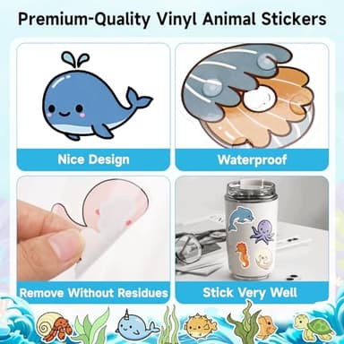 Anwyll 300Pcs Ocean Animal Stickers - Sea Animal Water Bottle Stickers for Kid Classroom Waterproof Vinyl Under The Sea Marine Creature Life Sticker Self Adhesive Fish Sticker for Party Decorations - Image 4