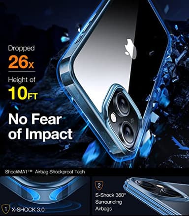 TORRAS Diamond Clear Designed for iPhone 14 Case & iPhone 13 Case[Never Yellowing] [Military Grade Anti-Drop] Hard PC Back Flexible Bumper Shockproof Protective Slim Phone Cover 6.1 inch, Blue - Image 3
