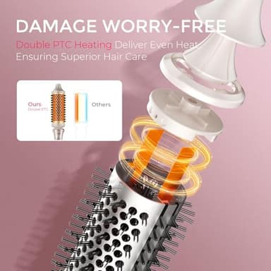 TYMO 2.0 Thermal Brush Curling Brush - STYLUX 1.7" Blowout Volumizer with Flexi-Fit for Hair Straightening, Heated Round Styler Tool, Hair Straightener and Curler 2 in 1, Dual Voltage & Light, Gold - Image 8