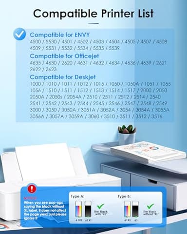 61XL Ink Cartridge Replacement for HP Ink 61 for HP 61 Ink Cartridge Combo Pack Fit for HP Envy 4500 5530 4501 4502 DeskJet 1000 1010 1510 2050 2510 2540 OfficeJet 2620 4630 (1 Tri-Color, 1 Black) - Image 2