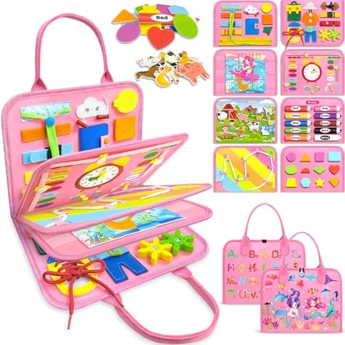 Gojmzo Busy Board Montessori Toys for Toddler Girl Birthday Gifts, Busy Book Sensory Toys for Toddlers, Learning Educational Toddler Travel Activities - Image 1