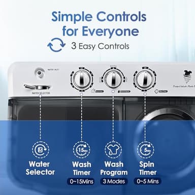 Anypro Portable Clothes Washing Machine, Twin Tub 28 Lbs Capacity Laundry Washer and Dryer Combo 2 In 1 Washer (18 Lbs) & Spinner (10 Lbs) for Apartments, Dorms, RV, Camping - Image 5