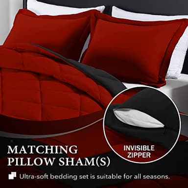 downluxe King Size Comforter Set - Red and Black King Comforter, Soft Bedding Sets for All Seasons - 3 Pieces - 1 Comforter (104"x92") and 2 Pillow Shams(20"x36") - Image 3