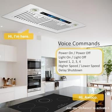 Awoco 36"Wx15"D Ceiling Insert Mount Split Quiet Range Hood with Voice, Gesture, Touch, Remote Controls, 1000 CFM Kitchen Hood with 4-Speed Exhaust Fan, Stainless Steel Stove Hood with 8" Blower - Image 2