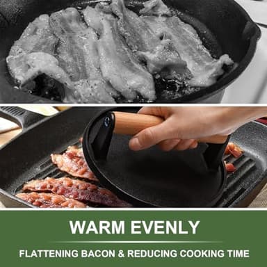 Burger Press, 7" Round & 8.2"X4.3" Rectangle Heavy-Duty Cast Iron Smash Bacon Press Meat Steak With Wood Handle for Griddle, Sandwich, Nonstick Pan - Image 6