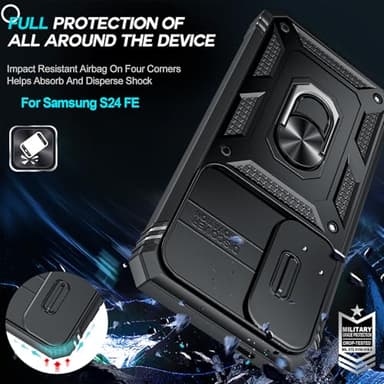 LeYi for Samsung Galaxy S24-FE Case: [𝗡𝗼𝘁 𝗳𝗶𝘁 𝗦𝟮𝟰 𝟱𝗚] Samsung S24 FE Case with S24FE Screen Protector X2 & Magnetic Stand, Military-Grade Cell Galaxy S 24 FE Phone, Black - Image 6
