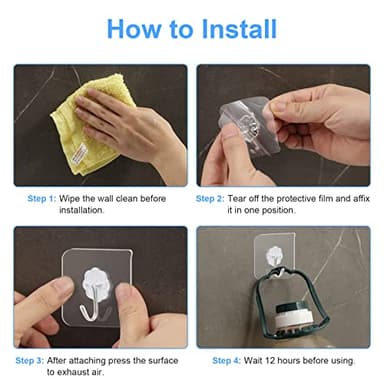 Anffeary 10 Packs Wall Hooks for Hanging Heavy Duty 22lb(Max), Waterproof Transparent Self Adhesive Wall Hooks Sticky Hooks Wall Hangers for Door Bathroom Shower Kitchen Outdoor Utility Hooks Hanger - Image 6