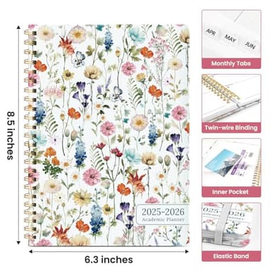 Planner 2025-2026, Academic Year Monthly and Weekly Calendar Planner, Jul 2025 - Jun 2026, Hardcover Teacher Student Planning Agenda book with Tabs, Perfect for School Office Supplies , 6.3" x 8.5" - Wildflower - Image 4