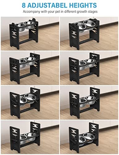 Vantic Elevated Dog Bowls, Adjustable Raised Dog Bowl Stand for Large and XLarge Pet, Sturdy Bamboo Food Feeder with 2 Stainless Steel Dishes, Black - Image 3