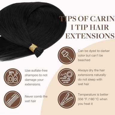 GOO GOO I Tip Hair Extensions Real Human Hair, 18inch 50g 50S, Cold Fusion I Tip Hair Extensions, Invisible Remy Hair Extensions, 1B Natural black - Image 9