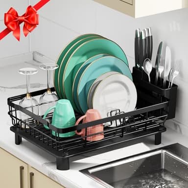 MOUKABAL Dish Drying Rack, Dish Rack, Stainless Steel Dish Racks for Kitchen Counter, Dish Drainer with Removable Utensil Holder, Drainboard (Black) - Image 8