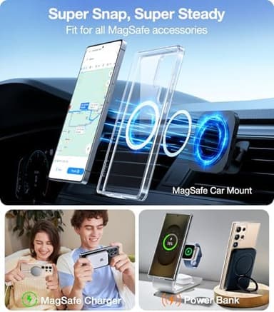 TORRAS Magnetic Shockproof for Samsung Galaxy S25 Ultra Case, [Fit for MagSafe][4X Military Grade Protection][Anti-Yellowing] Magnetic Slim Clear Case for Samsung S25 Ultra Case, Diamond Clear - Image 4