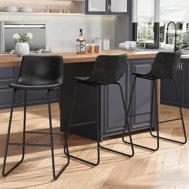 REONEY Bar Stools Set of 4, Faux Leather Counter Height Stools, 30" Modern Bar Stools with Metal Legs and Footrest, Urban Armless Counter Chairs with Back for Kitchen Island (Black) - Image 6