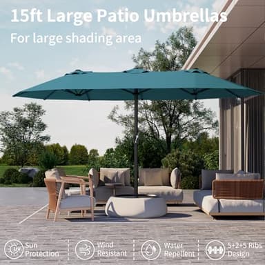AreShark 15FT Large Patio Umbrella with Base Included, Double Sided Extra Large Outdoor Umbrella, Rectangular Patio Market Umbrella for Pool, Yard, Lawn Garden (Lake Blue) - Image 3