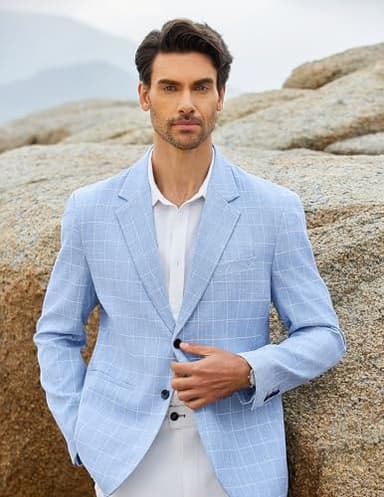 COOFANDY Mens Blazer Casual Fitted Sport Coats Western Summer Weeding Party Suit Jackets Sky Blue - Image 7