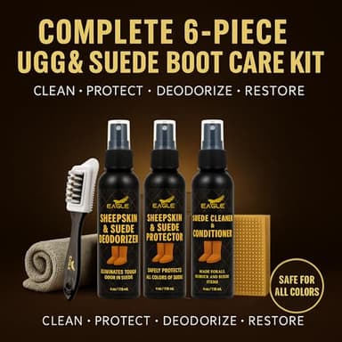 Leather Hero Suede & Nubuck Care Kit – Compatible with UGG Boots, Sheepskin & Winter Suede – 6-Piece Cleaner, Conditioner, Protector, Deodorizer, Brushes & Eraser - Image 2