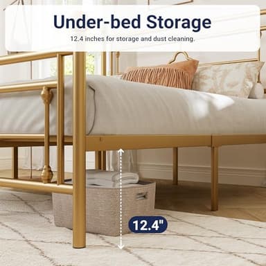 Allewie Queen Size Metal Platform Bed Frame with Victorian Vintage Headboard and Footboard/Mattress Foundation/Under Bed Storage/No Box Spring Needed/Noise-Free/Easy Assembly, Gold - Image 5