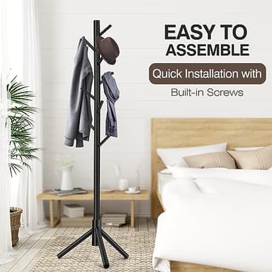 WANGMUXIA Coat Rack, Freestanding Coat Rack with 8 Hooks and 3 Adjustable Size Tree Coat Racks for Bedroom, Hallway, Entrance, Office, for Hats, Coats, Scarves, Handbags - Image 4