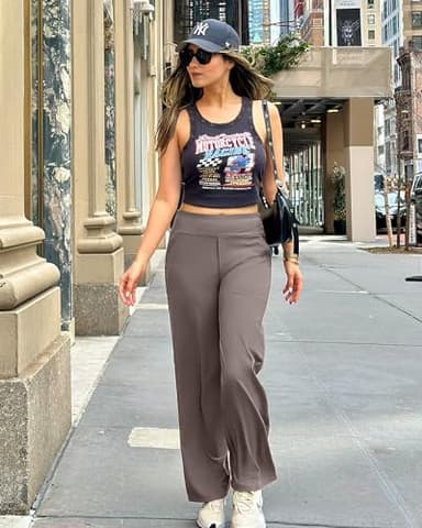 G4Free Straight Leg Yoga Pants Women High Waisted Wide Leg Flare Stretchy Tummy Control Leggings Comfy Sweat Pants with Pockets(Taupe,S,35") - Image 5