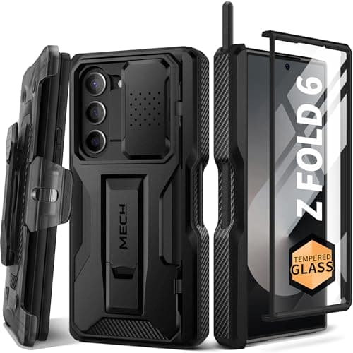 TONGATE for Z Fold 6 Case, [with S Pen Slot & Hinge Protection] [Tempered Glass Screen Protector] Full-Body Military Drop Phone Case for Samsung Galaxy Z Fold 6 with Stand & Belt Clip, Titanium Black - Image 1