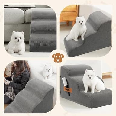 Romrol Dog Stairs Ramp for Beds Couches, 15.7” H 33D Extra Wide Pet Steps with Durable Non-Slip Waterproof Fabric Cover, Dog Slope Stairs for Small Dogs and Cats or Pets Friendly, 3-Tiers, Grey - Image 7