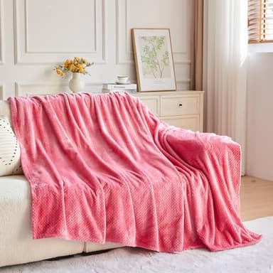 NEWCOSPLAY Super Soft Queen Blanket Coral Pink Premium Silky Flannel Fleece Leaves Pattern Lightweight Bed Blanket All Season Use (Coral Pink, Queen(90"x90")) - Image 9