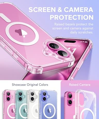 BERFY Compatible with iPhone 16 Case Glitter, [3 in 1] with Screen Protector + Camera Lens Protector, [Non-Yellowing] Clear Sparkle Slim Shockproof Hard Phone Cover for Women 6.1", Transparent - Image 2