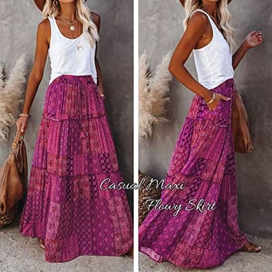 EARKOHA Womens Casual High Waist Tie Paisley Print Long Maxi Skirt with Pockets Purple M - Image 2