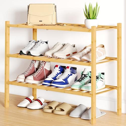 Smiry Shoe Rack, 3 Tier Bamboo Shoe Organizer, Stackable Free Standing Wooden Shoe Storage Shelf for Closet, Entryway, Front Door Entrance, Natural - Image 1
