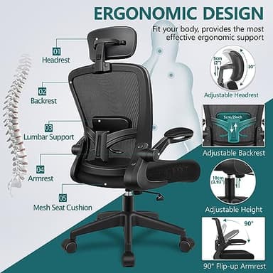 FelixKing Office Chair, Desk Chair with Adjustable Lumbar Support, Ergonomic Computer Chair with High Back and Armrest, Adjustable Height Gaming Chair Home Office Swivel Chair(Black) - Image 4