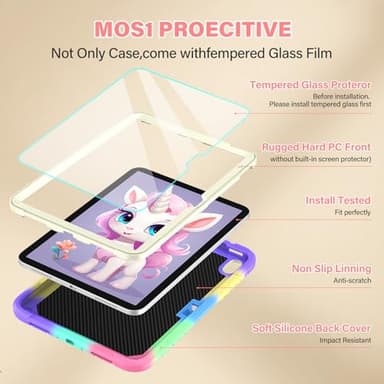TOMORRY for iPad (A16) 11th Generation 11 Inch 2025/iPad 10th Generation Case 10.9 Inch 2022 with Tempered Glass Screen Protector,Unicorn Stand,Shoulder Strap,for iPad 10 Case Kids Girls (Colourful) - Image 3