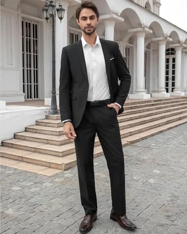 Cloudstyle Men's 2-Piece Suits Slim Fit 1 Button Dress Suit Jacket Blazer & Pants Set A/Black - Image 4