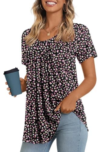LONGYUAN Ladies Tunic Tops 2025 Summer Short Sleeve T-shirts Hawaiin Beach Blouse with Leggings Fl Large - Image 1