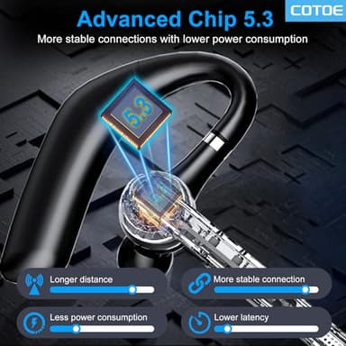 COTOE Bluetooth Headset V5.3, Wireless Earpiece with 500mAh Charging Case Hand-Free Headphones Noise Canceling Mic for Office/Driving/Business - Image 6