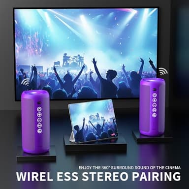 Ortizan Portable Bluetooth Speaker: IPX7 Waterproof, 24W Loud Sound, Deep Bass, Bluetooth 5.3, LED Lights, Wireless Stereo Pairing, 30H Playtime, for Home/Outdoor/Party/Beach, Birthday Gift (Purple) - Image 3