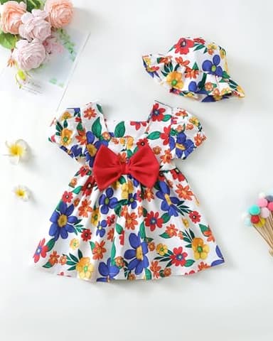 Baby Girl Clothes Summer Dress Infant Blue Floral Dressess Cute Short Sleeve Vintage Boho Beach Sundress 2 Pieces Outfit 3-6 Month Girl Clothes - Image 4