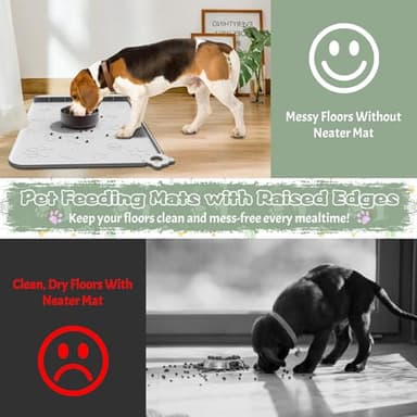Silicone Dog Food Mat - Pet Feeding Mat with Waterproof Bowl, Residue Collection Pocket and Raised Edges, Hooks Included - Suitable for Cats and Dogs - Image 8