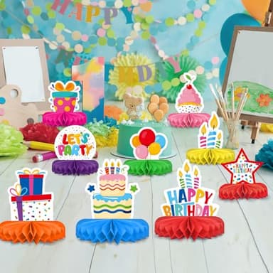 Happy Birthday Decorations Set - Colorful Themed Honeycomb Centerpiece, Table Decoration for Kids' Birthday Party Supplies - Image 6